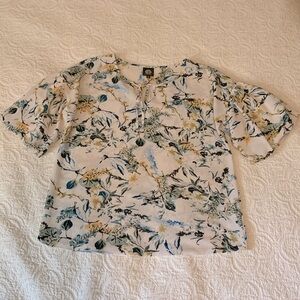 Bobeau Blue Floral Peasant Top
